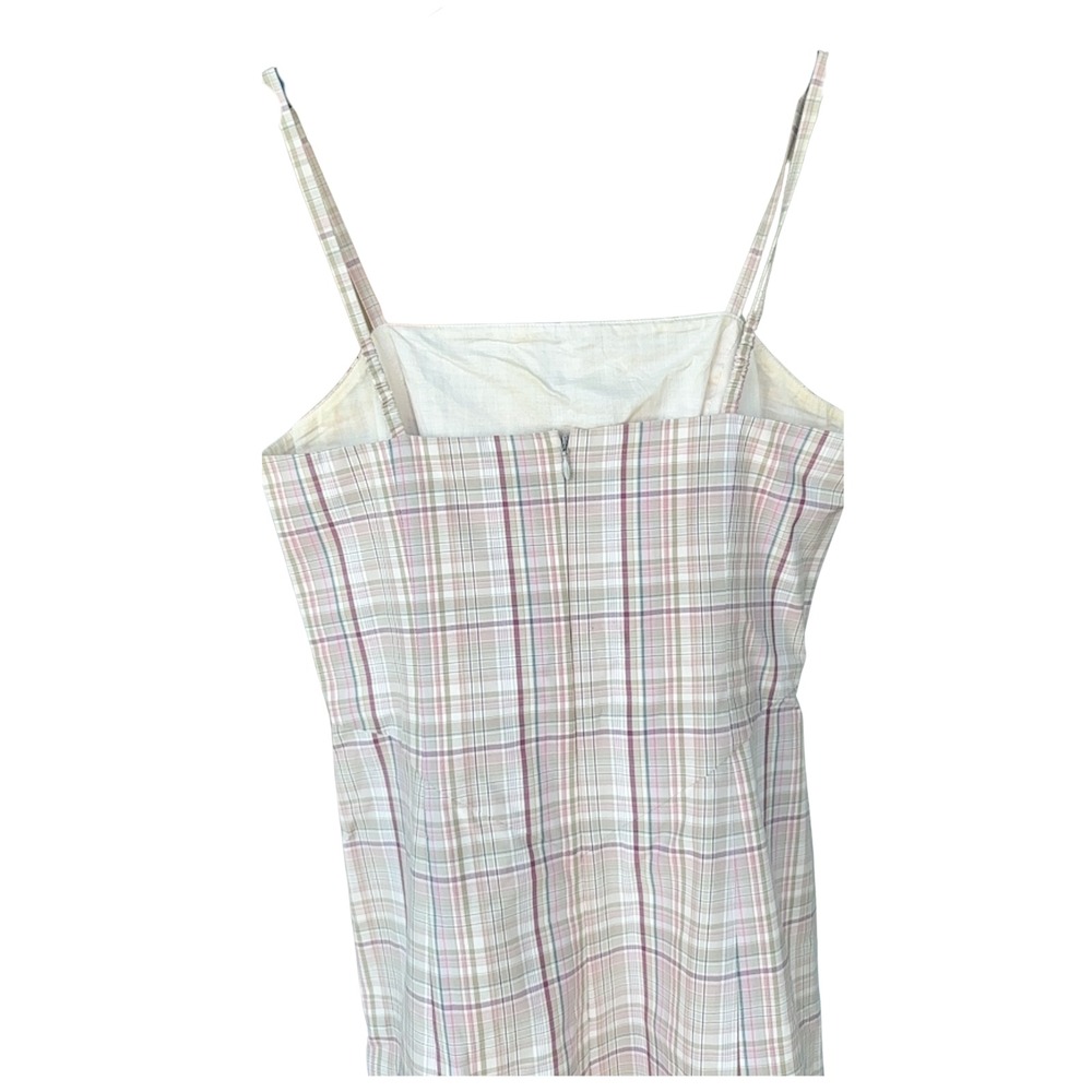 J Crew Plaid Cotton Midi Sundress Womens Size 4 Pink Tan Lined Coastal Preppy - Picture 8 of 12